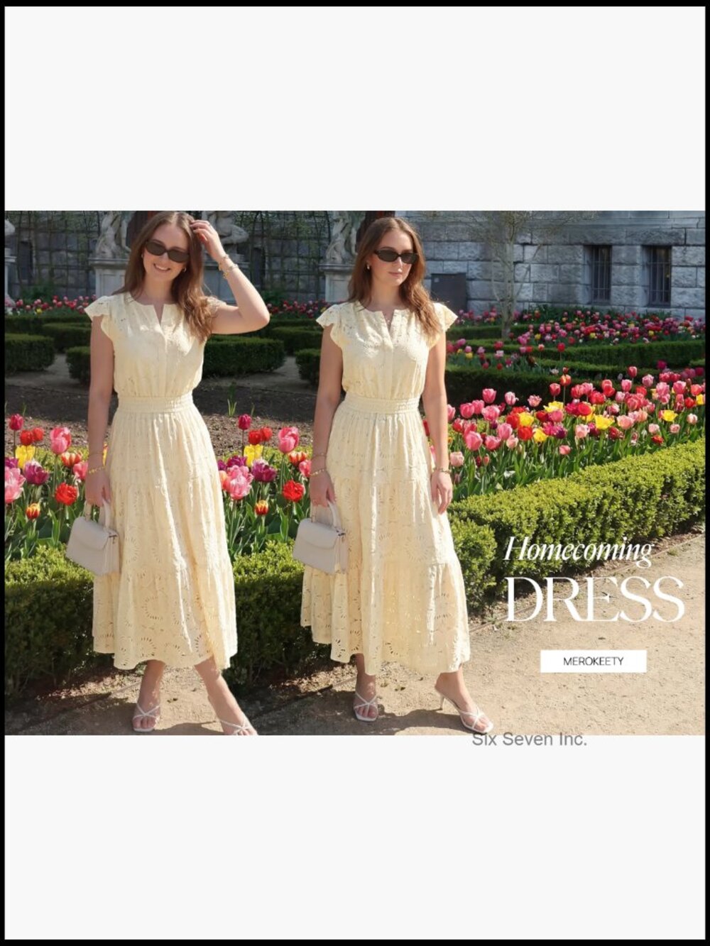 Women's Summer Lace Eyelet Maxi Dress Flutter Sleeve Tiered Boho Beach Vacation - Picture 7 of 7